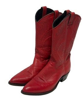 Abilene Red Leather Cowboy Boots Womens 10 M Western Pointed Toe Mid Calf